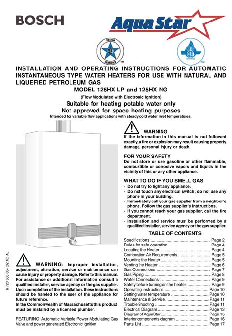 Bosch Appliances 125HX NG Manual pdf manual